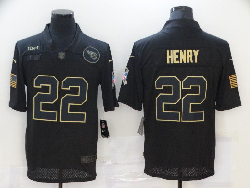 Men Tennessee Titans 22 Henry Black gold lettering 2020 Nike NFL Jersey